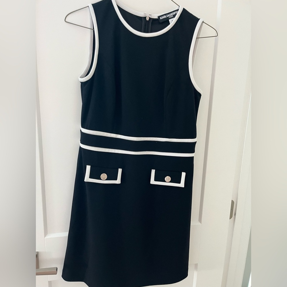 Karl Lagerfeld Sleeveless Navy Dress with White Trim